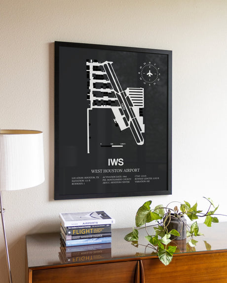 Gray Framed West Houston Airport wall art poster in black frame
