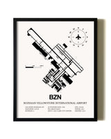 Framed Bozeman Yellowstone International Airport wall art poster in black frame