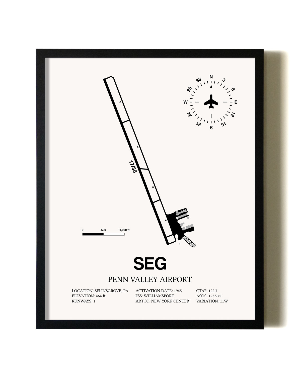 Framed Penn Valley Airport wall art poster in black frame