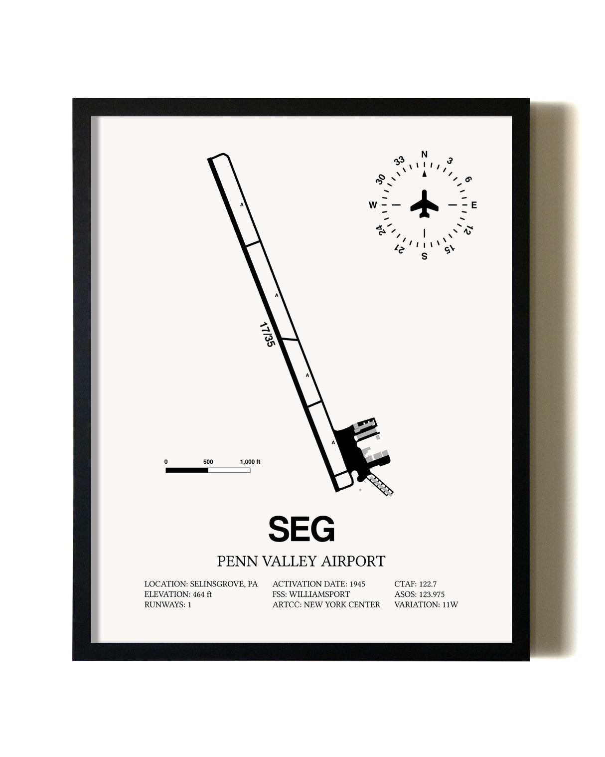 Framed Penn Valley Airport wall art poster in black frame