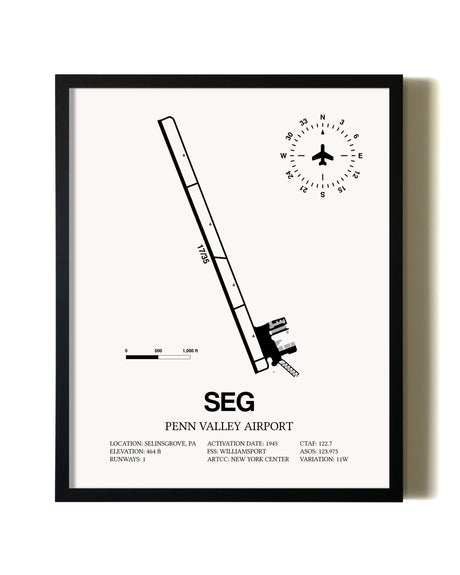 Framed Penn Valley Airport wall art poster in black frame