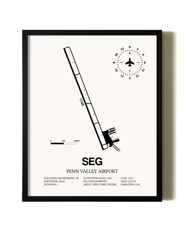 Framed Penn Valley Airport wall art poster in black frame