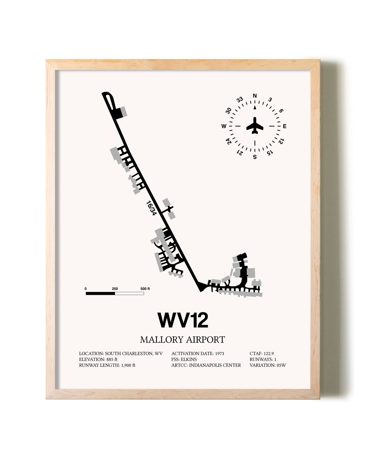 Mallory Airport framed wall art in white frame