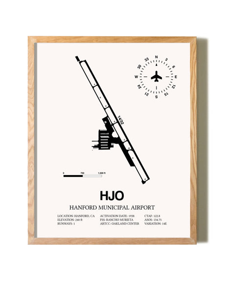 Hanford Municipal Airport framed print in natural wood frame