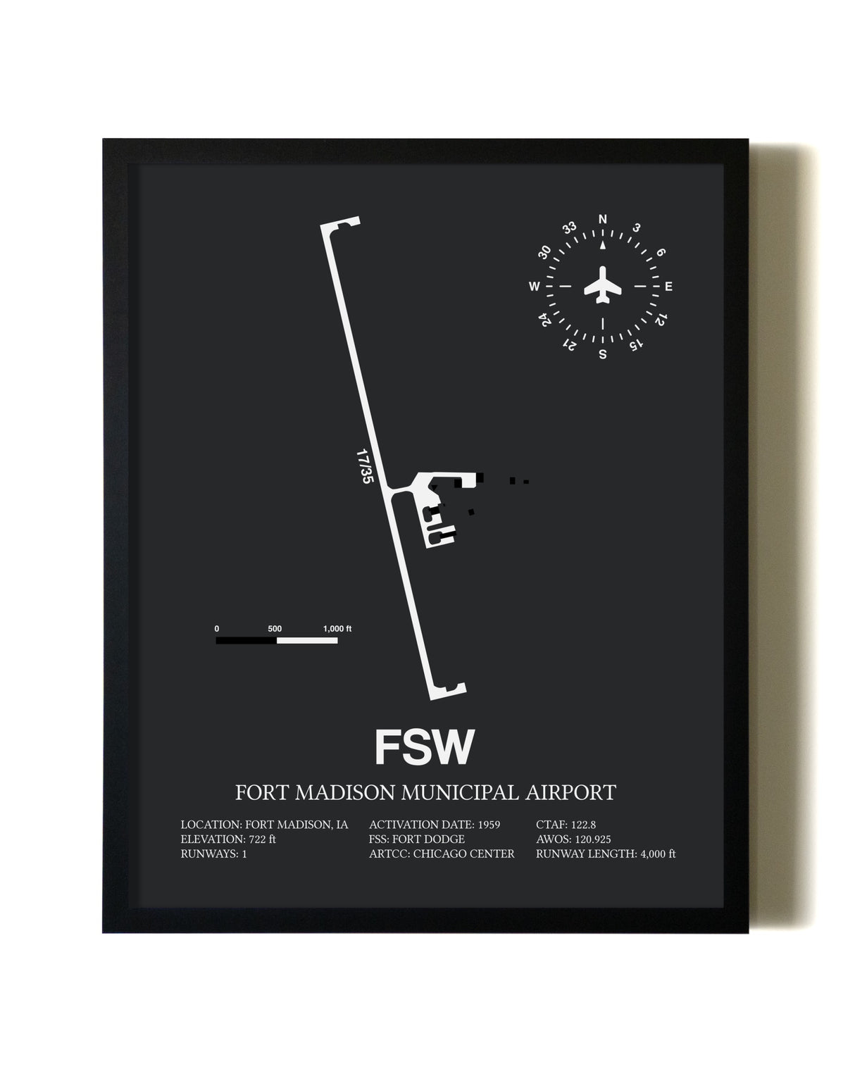Unframed Fort Madison Municipal Airport map print poster