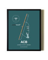 Green Antrim County Airport aviation wall décor in black wood frame