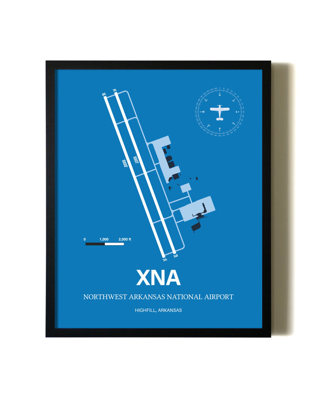 Framed Northwest Arkansas National Airport wall art poster in black frame