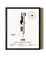 Framed Albany Municipal Airport wall art poster in black frame