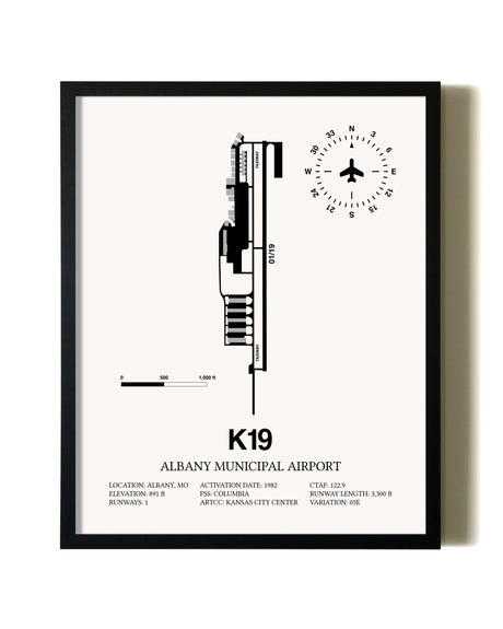 Framed Albany Municipal Airport wall art poster in black frame