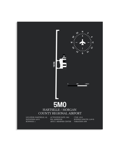 Gray Framed Hartselle / Morgan County Regional Airport layout wall art poster