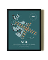 Green San Francisco International Airport aviation wall décor in black wood frame