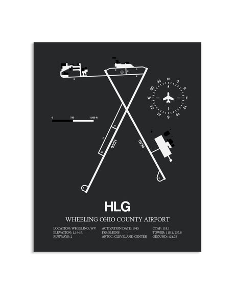 Gray Framed Wheeling Ohio County Airport layout wall art poster