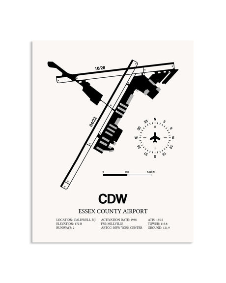 Gray Essex County Airport framed poster displayed in an airplane hangar
