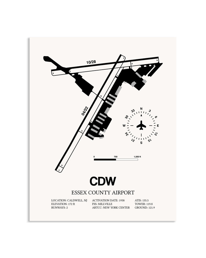 Gray Essex County Airport framed poster displayed in an airplane hangar