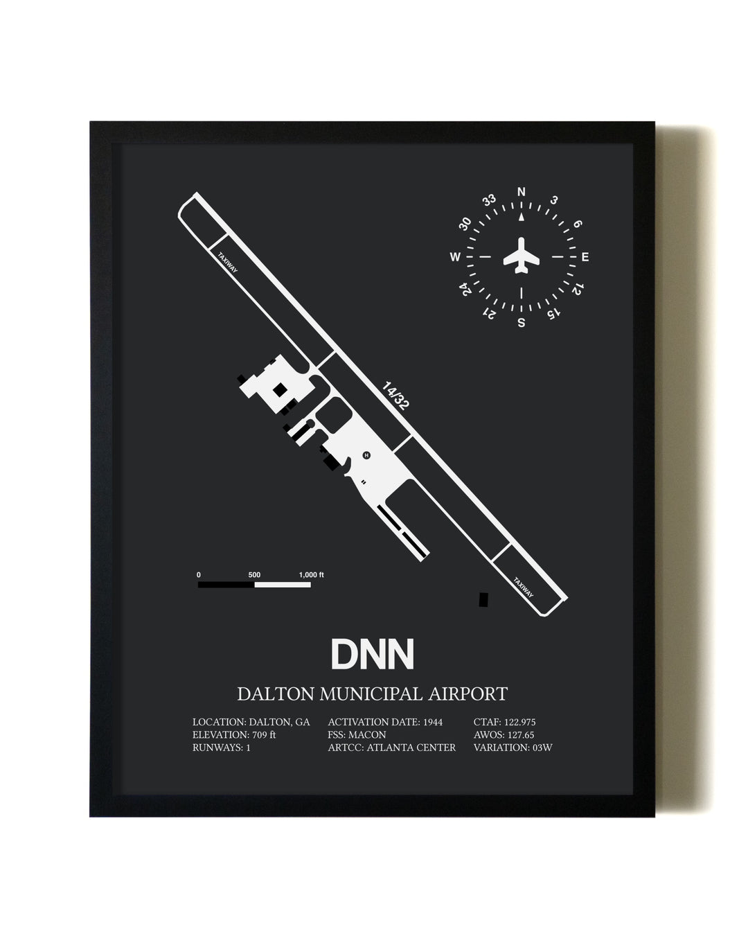 Unframed Dalton Municipal Airport map print poster