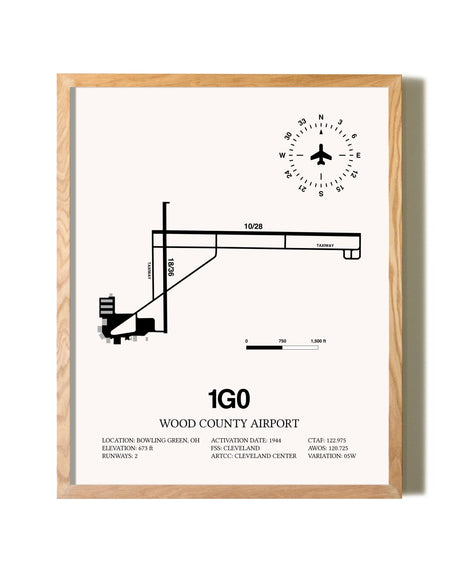 Wood County Airport framed print in natural wood frame