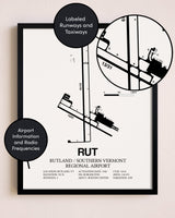Framed Rutland / Southern Vermont Regional Airport layout wall art poster