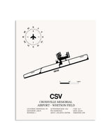 Gray Crossville Memorial Airport-Whitson Field framed poster displayed in an airplane hangar
