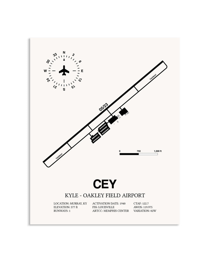 Gray Kyle-Oakley Field Airport framed poster displayed in an airplane hangar