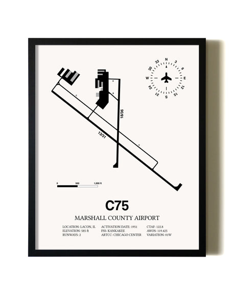 Framed Marshall County Airport wall art poster in black frame