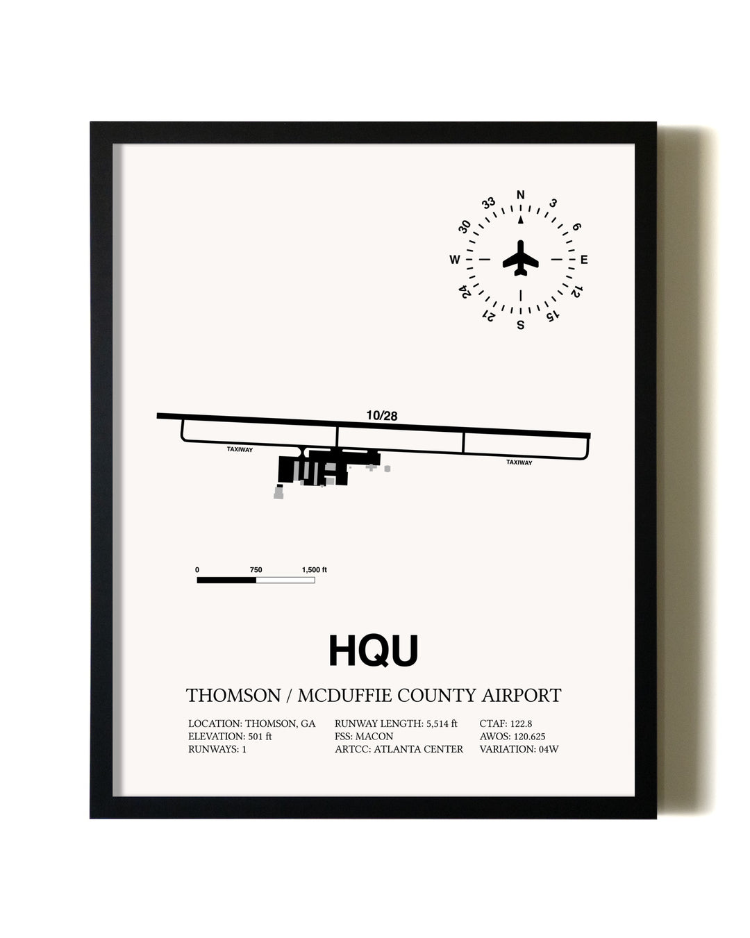 Framed Thomson / McDuffie County Airport wall art poster in black frame