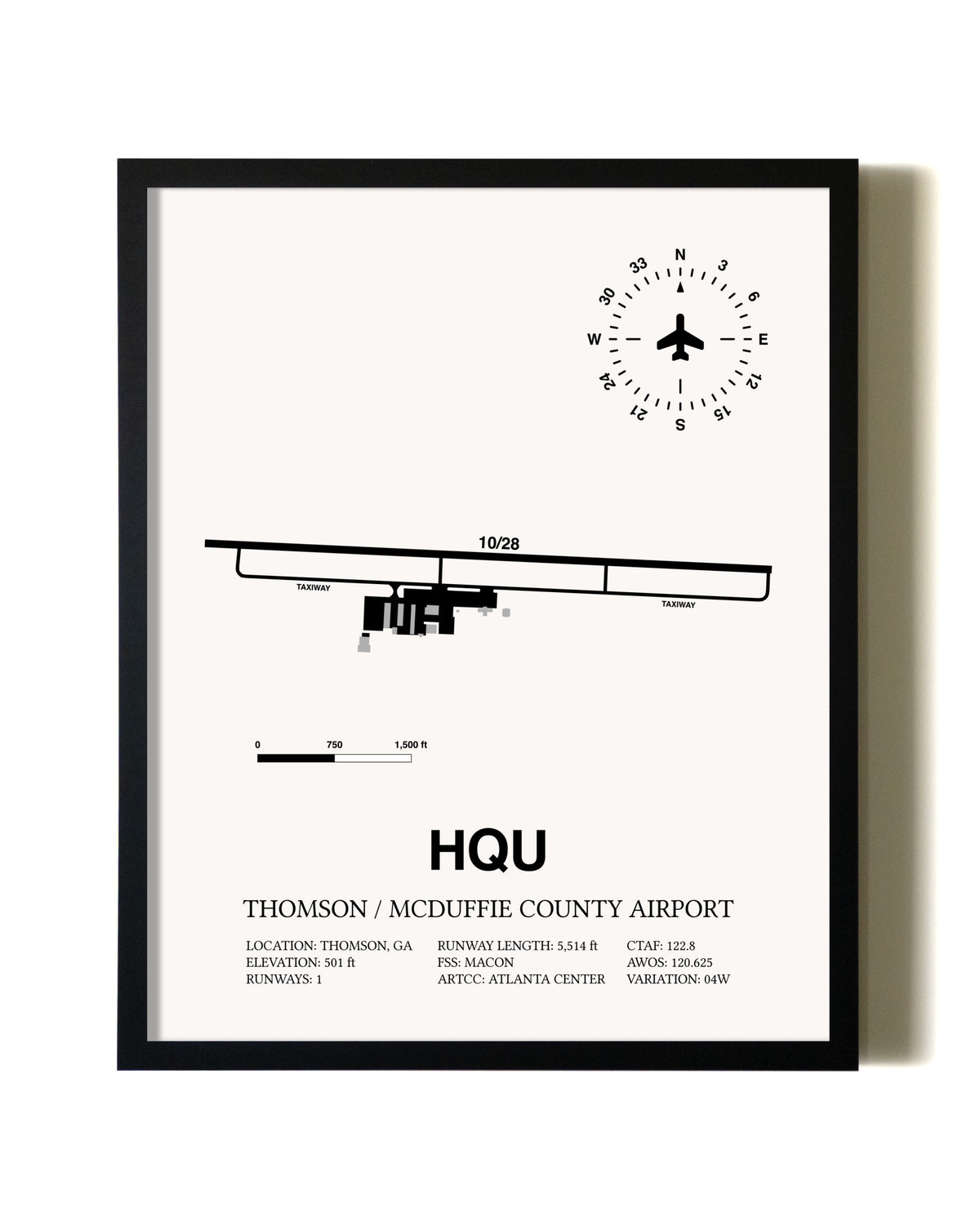 Framed Thomson / McDuffie County Airport wall art poster in black frame