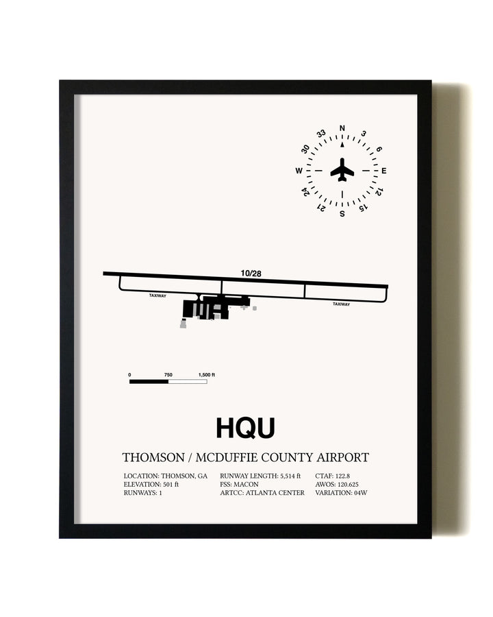 Framed Thomson / McDuffie County Airport wall art poster in black frame