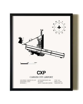 Framed Carson City Airport wall art poster in black frame