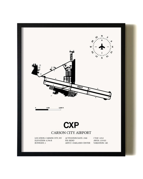 Framed Carson City Airport wall art poster in black frame