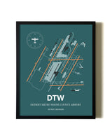 Green Detroit Metro Wayne County Airport aviation wall décor in black wood frame