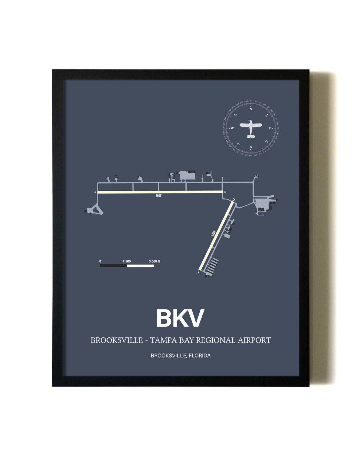 Blue and Cream Framed Brooksville-Tampa Bay Regional Airport layout wall art poster