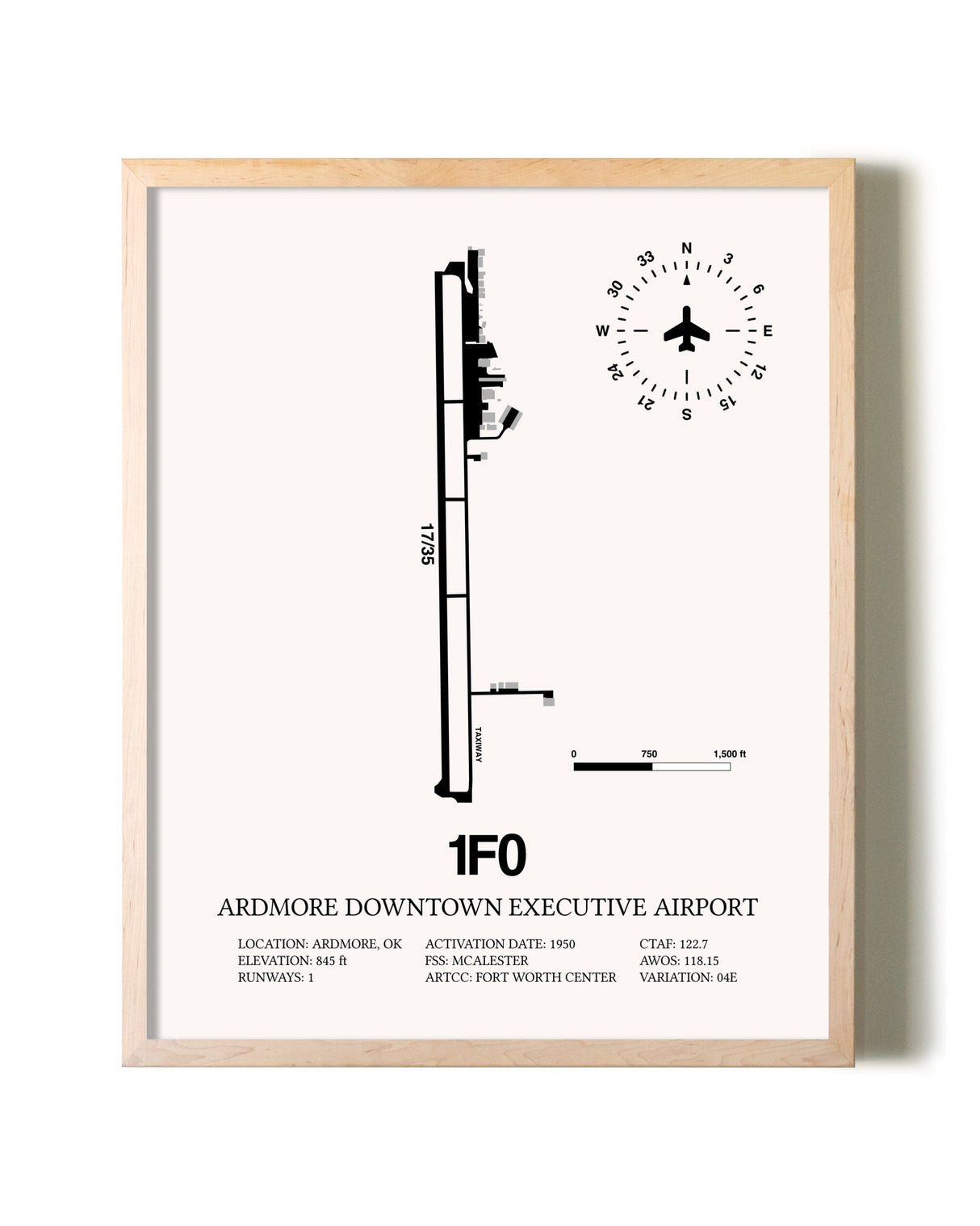Ardmore Downtown Executive Airport framed wall art in white frame
