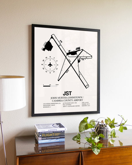 John Murtha Johnstown / Cambria County Airport aviation wall décor in black wood frame
