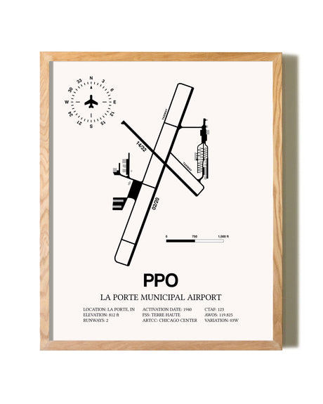 La Porte Municipal Airport framed print in natural wood frame