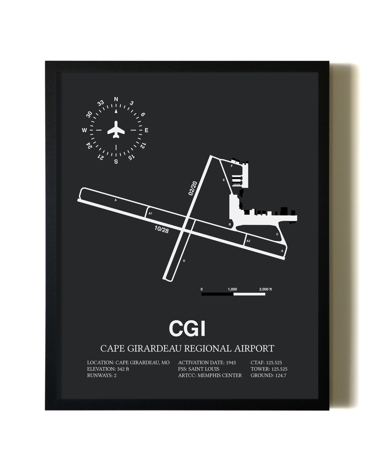 Unframed Cape Girardeau Regional Airport map print poster