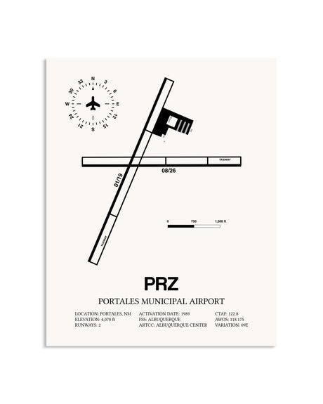 Gray Portales Municipal Airport framed poster displayed in an airplane hangar