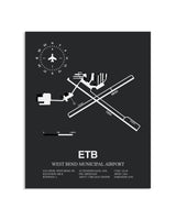 Gray Framed West Bend Municipal Airport layout wall art poster