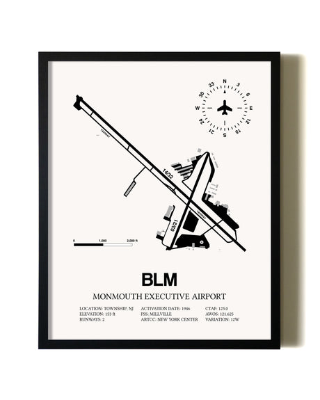 Framed Monmouth Executive Airport wall art poster in black frame