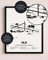 Framed Helena Regional Airport layout wall art poster