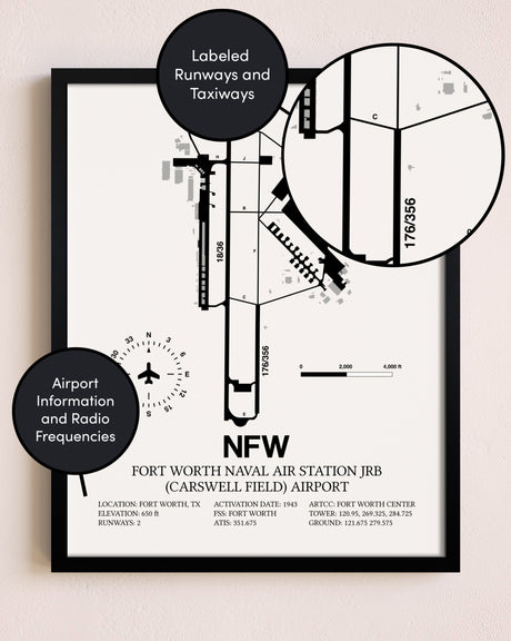 Framed Fort Worth Naval Air Station JRB (Carswell Field) Airport layout wall art poster