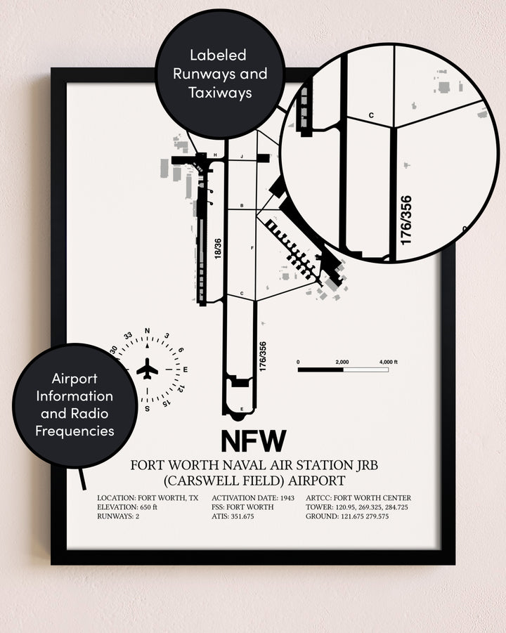 Framed Fort Worth Naval Air Station JRB (Carswell Field) Airport layout wall art poster