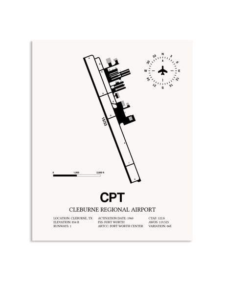 Gray Cleburne Regional Airport framed poster displayed in an airplane hangar
