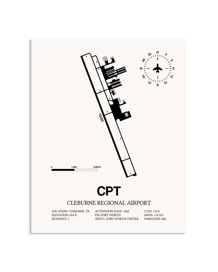 Gray Cleburne Regional Airport framed poster displayed in an airplane hangar