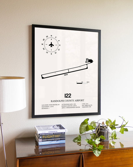 Randolph County Airport aviation wall décor in black wood frame