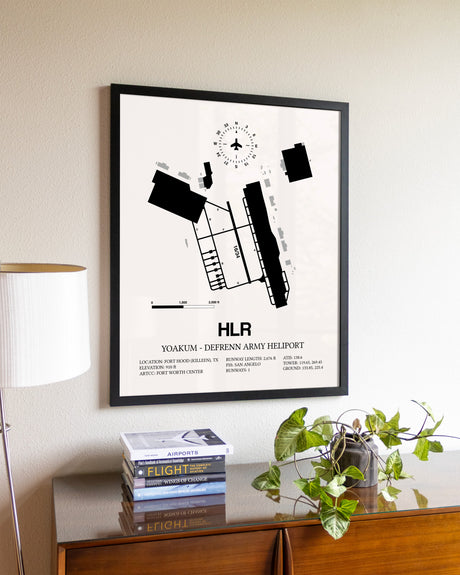 Yoakum-Defrenn Army Heliport aviation wall décor in black wood frame