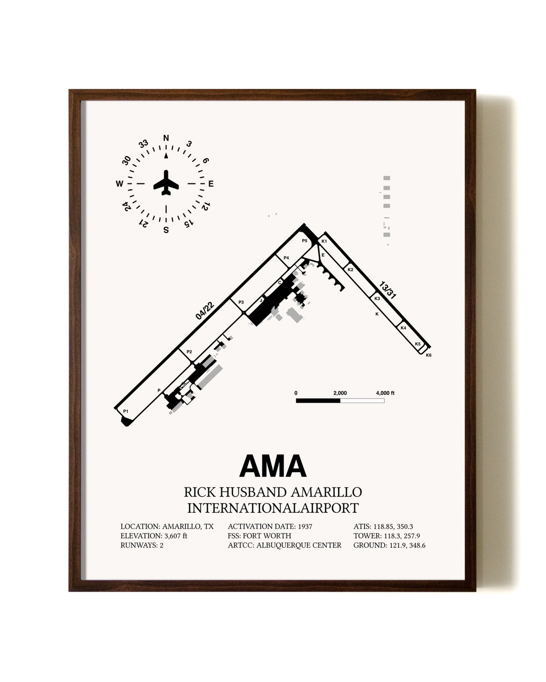 Rick Husband Amarillo International Airport aviation print in walnut frame