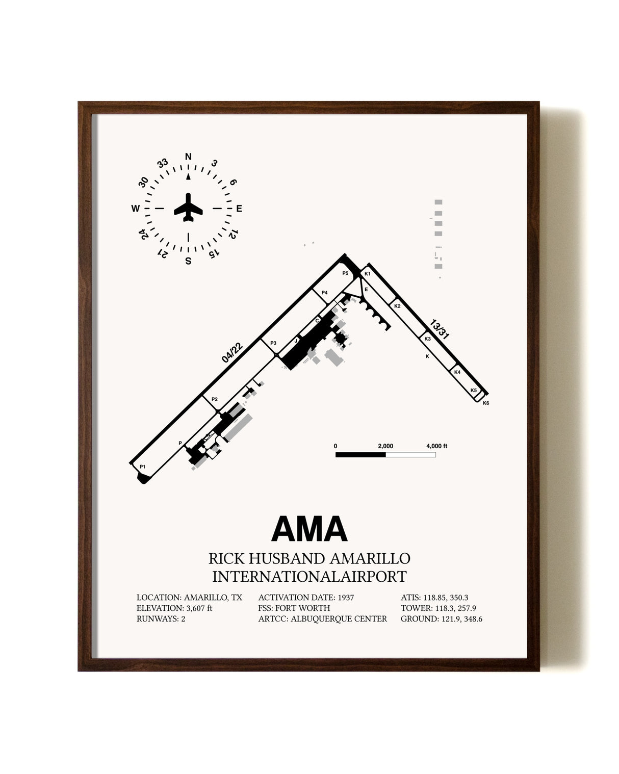 Rick Husband Amarillo International Airport aviation print in walnut frame