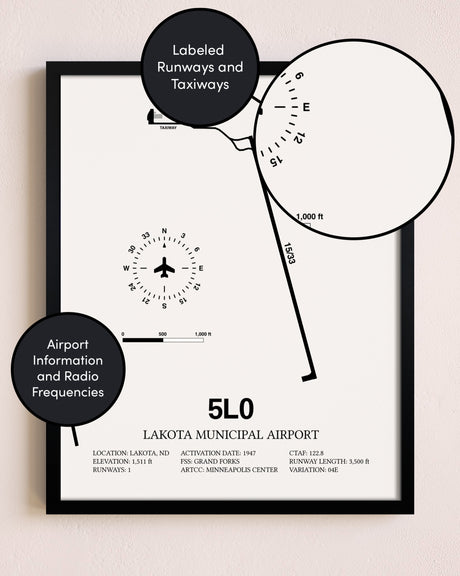 Framed Lakota Municipal Airport layout wall art poster