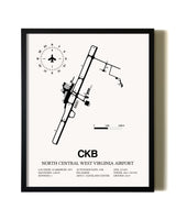 Framed North Central West Virginia Airport wall art poster in black frame