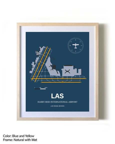 Harry Reid International Airport framed print in natural wood frame with mat
